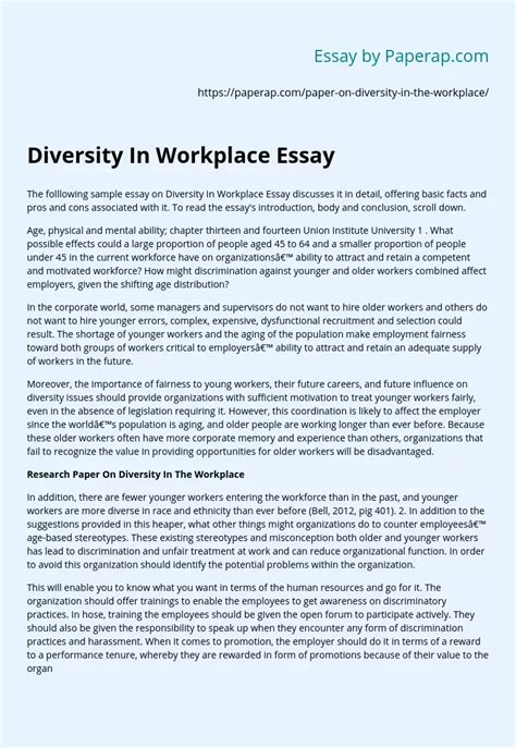 Diversity In Workplace Essay Free Essay Example