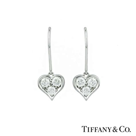 Tiffany And Co Diamond Set Heart Drop Earrings In Platinum Rich Diamonds