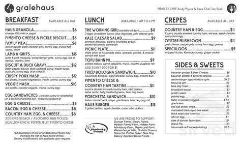 Gralehaus menu in Louisville, Kentucky, USA