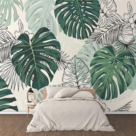 Custom Wallpaper Mural Modern Tropical Plant Leaves Bvm Home