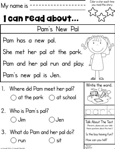 Kindergarten Reading Comprehension Homework