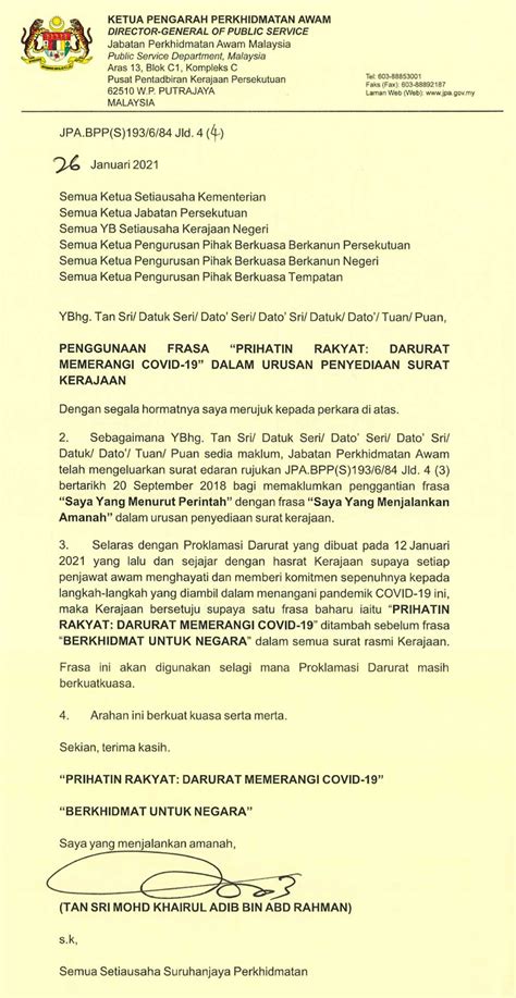 Contoh Surat Rasmi Kerajaan 2020 Latest Letter Website