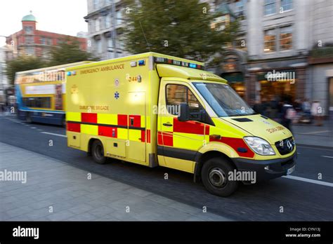 Dublin Fire Brigade Emergency Ambulance Speeds Along Oconnell Street