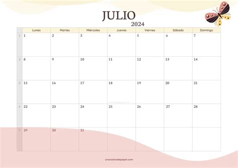 Calendarios Julio 2024 ️ Para Imprimir Pdf