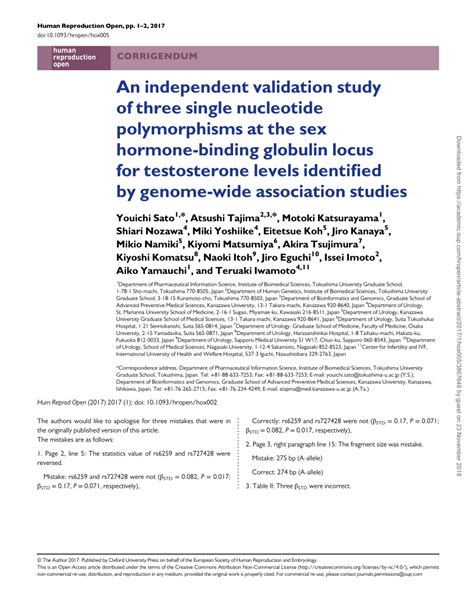 Pdf An Independent Validation Study Of Three Single Nucleotide