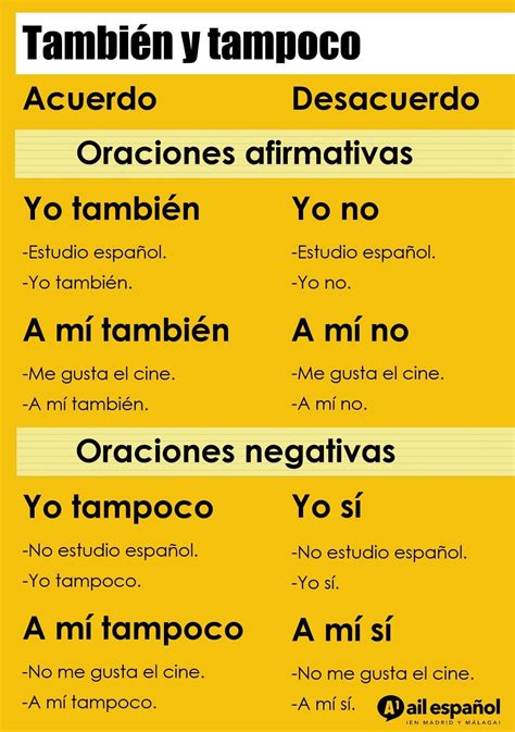 También Y Tampoco Learning Spanish How To Speak Spanish Teaching
