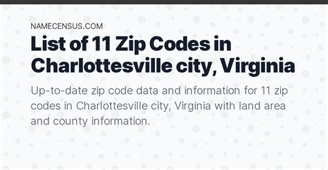 Charlottesville City Zip Codes List Of 11 Zip Codes In