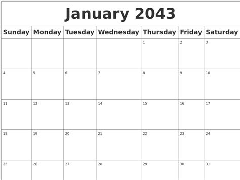 January 2043 Blank Calendar