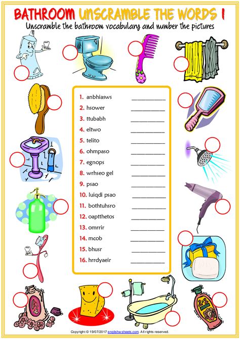 Solution Bathroom Vocabulary Esl Unscramble The Words Worksheets For