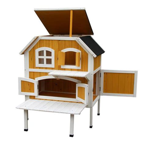 Pawhut Wooden Large Deluxe Elevated Indoor Outdoor Cat House With Porch