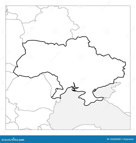 Map Of Ukraine Black Thick Outline Highlighted With Neighbor Countries