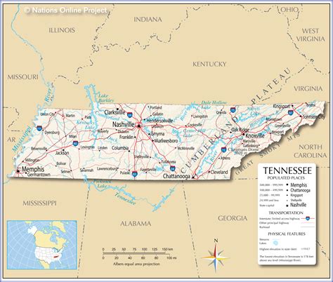 Reference Maps Of Tennessee Usa Nations Online Project