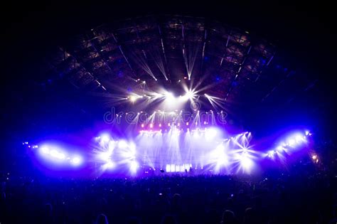 Concert Crowd In Front Of Led Stage Lighting Effects Stock Photo