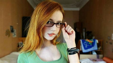 Hd Wallpaper Biting Lip Redhead Model Looking At Viewer Glasses