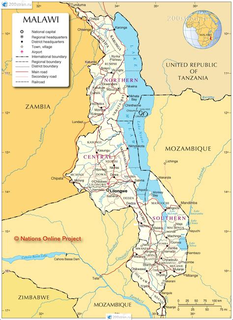 Подробная карта Малави Detailed Map Of Malawi