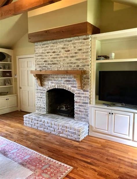 Limewashed Brick Fireplace Midcentury Games Room Atlanta By On