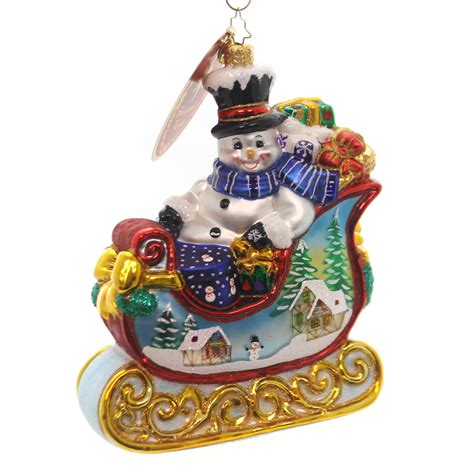 Christopher Radko Snowy T Sleigh Ride Glass Snowman Christmas 1018436