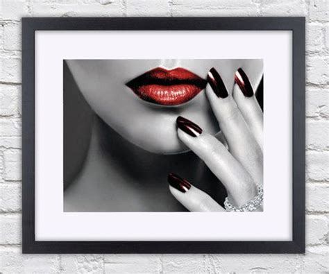 Vogue Style Red Lips And Nails Mounted Framed Poster Art Print X Inches X