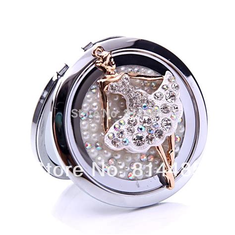 Crystal Ballet Girl Pocket Mirror Portable Double Dual Sides Stainless