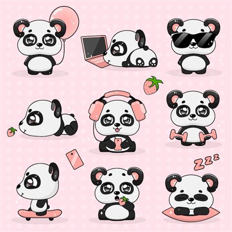 Premium Vector Set Kawaii Crazy Small Panda Vector Illustration