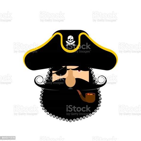 Pirate Portrait In Hat Eye Patch And Smoking Pipe Filibuster Cap Bones