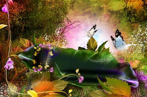 3d Nature Phantasmagoria Butterfly Leaves Forest Magic Flowers Magical