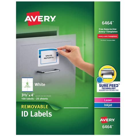 Avery Removable 3 13 X 4 Inch White Id Labels 150 Pack 6464
