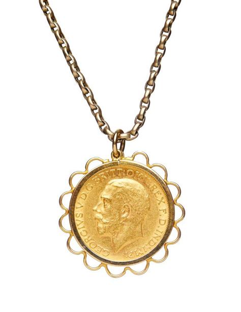 Scalloped Half Sovereign Pendant On Ct Gold Chain Pendants Lockets