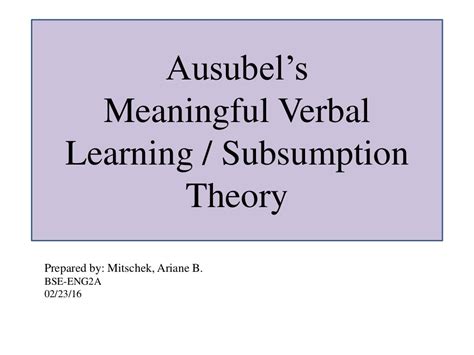 Ausubels Meaningful Verbal Learning