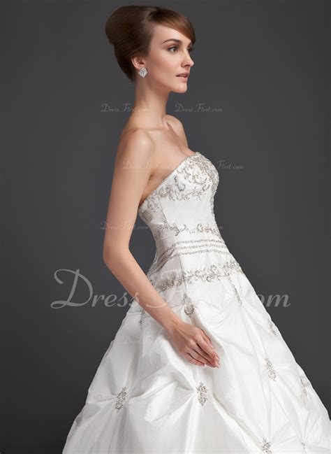 Ball Gown Strapless Cathedral Train Taffeta Wedding Dress With Ruffle Beading 002015939