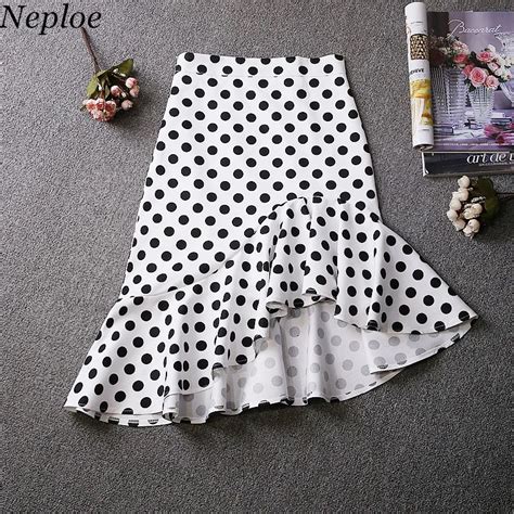Neploe Asymmetrical Irregular Dot Women Skirts High Waist Side Zipper