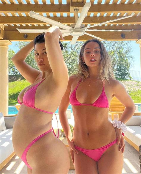 Kourtney Kardashian Shows Baby Bump In Pink Bikini With Addison Rae