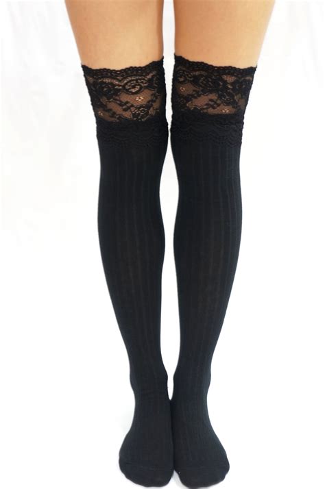 thigh lace knit knee high socks boot socks black · sandysshop · online store powered by storenvy