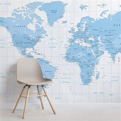 Blue Detailed World Map Wallpaper Mural Hovia Map Wallpaper World