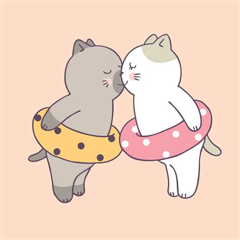 Wedding cartoon cute couple kissing stock illustration. Cartoon cute summer couple cats kissing vector. - Download ...