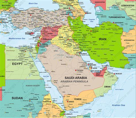 Political Map Middle East Map Vectorcampus Map