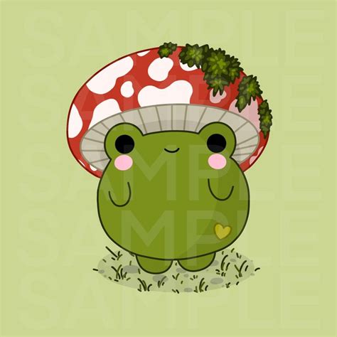 A Green Frog With A Mushroom On Its Head And The Words Smile Me In Front Of It