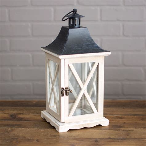 Wedding Decor Rustic Candle Lantern Wooden And Glass Shelter 14in Distressed White
