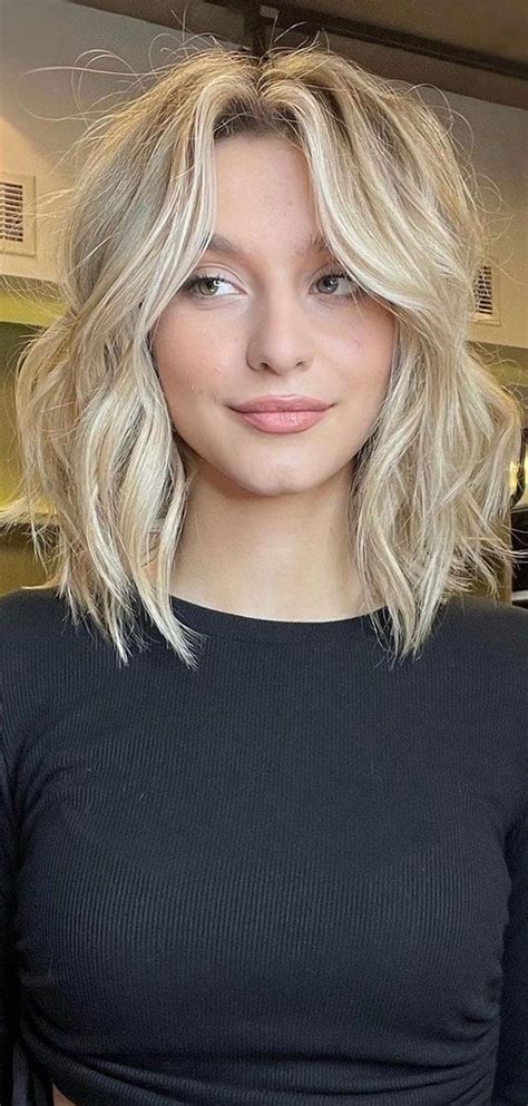 Textured Blonde Lob With Curtain Bangs If You Currently Have Long Hair And Looking For A