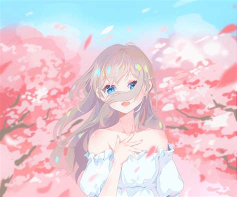 Wallpaper Girl Glance Sakura Petals Anime Art Cartoon Hd