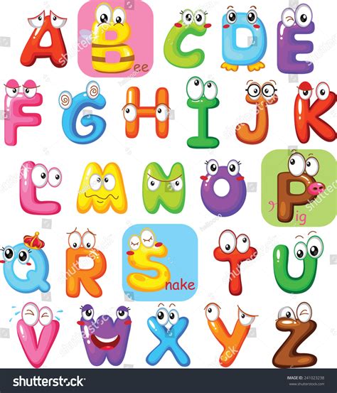 Multicolored Characters Cartoon Vector Alphabets Stok Vektör Telifsiz