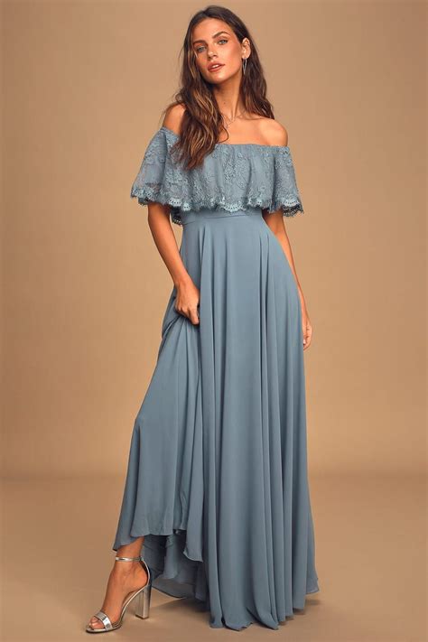Everlasting Love Slate Blue Lace Off The Shoulder Maxi Dress Shoulder Maxi Dress Maxi Dress