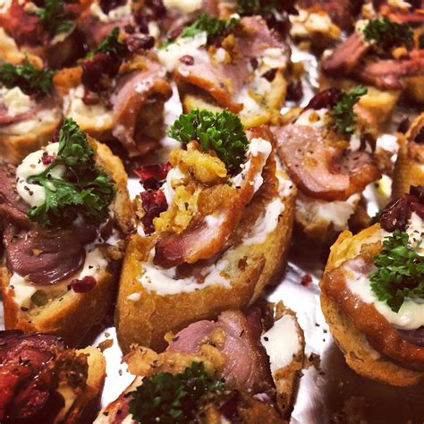 Smoked Duck With Cream Cheese Bruschetta Topped With Cranberry And