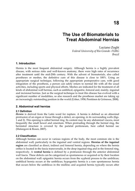 Pdf The Use Of Biomaterials To Treat Abdominal Hernias