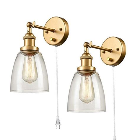 Calxy Industrial Brass Swing Arm Wall Sconces Set Of 2 Glass Hardwired