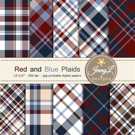 Red And Blue Plaids Digital Papers Fathers Day Little Etsy
