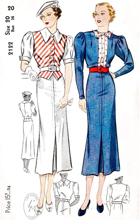 Vintage Sewing Pattern 1930s Dress Reproduction 2 Styles Etsy