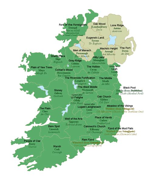 Map Of The 32 Counties Of Ireland With Their Literal English