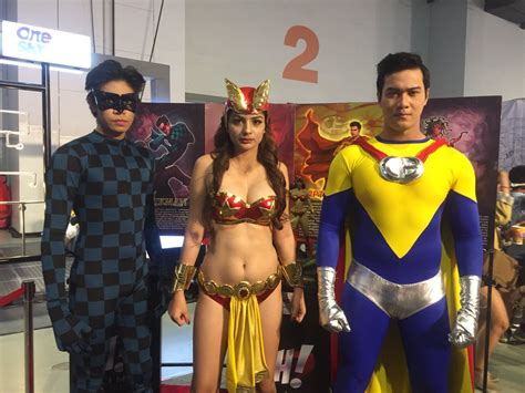 Lastikman Darna And Captain Barbell Cosplayers Drop By The Pinoy Komiks Heroes Booth For A