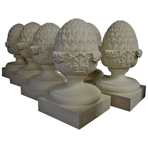 Set of Six Decorative Wooden Pineapple Finials For Sale at 1stdibs